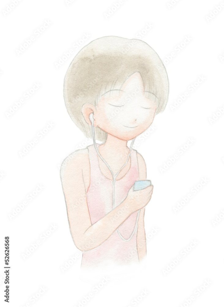 音楽を聴く女の子 Stock イラスト Adobe Stock
