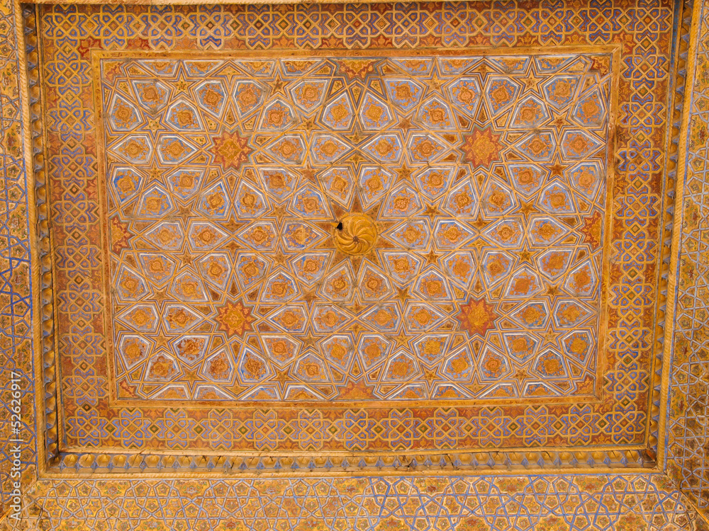 Islamic pattern on wooden ceiling decoration in Chehel Sotoun (S