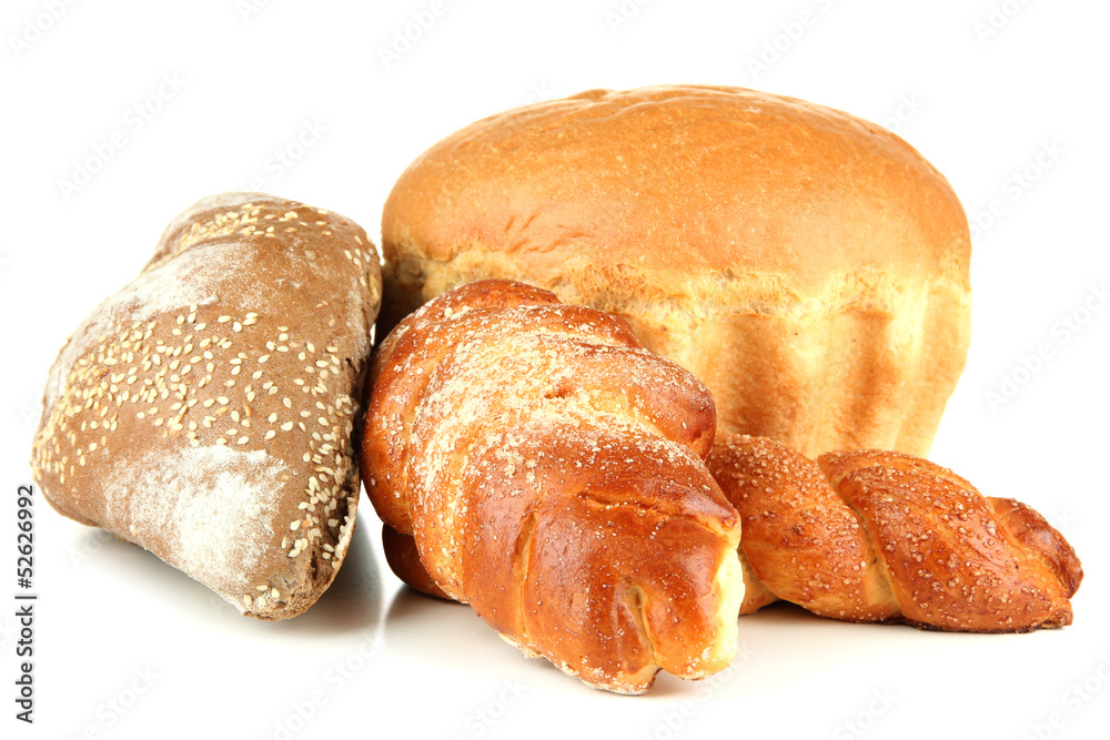 Composition with bread and rolls, isolated on white Composition with bread and rolls, isolated on white
