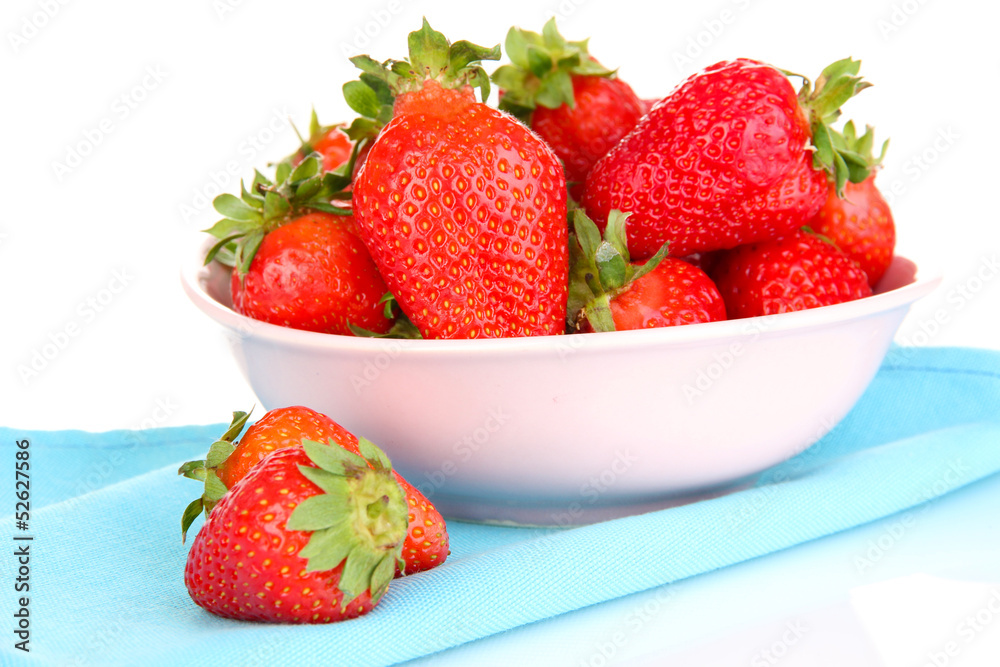 Fresh strawberry in bowl isolated on white Fresh strawberry in bowl isolated on white