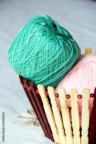 Cotton Yarn in Basket Closeup.