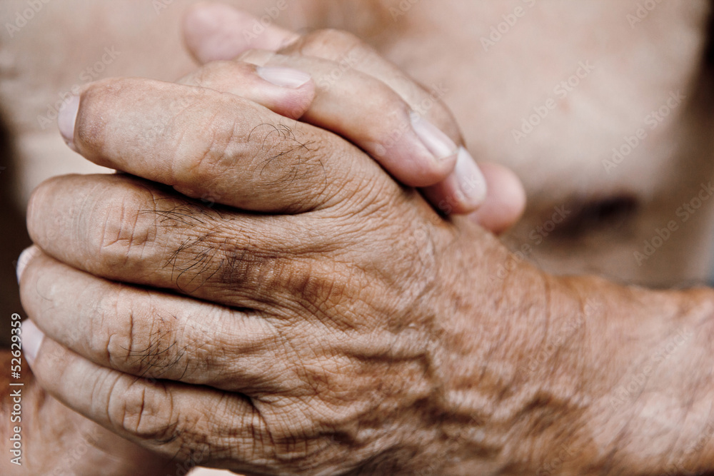 close up of old man hand