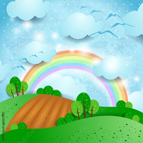 Fantasy landscape with cultivated fields