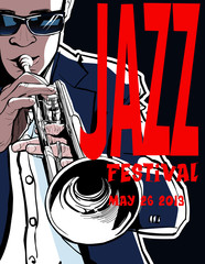 Wandcirkels Muziekband Jazzposter met soulvolle trompettist  © Isaxar