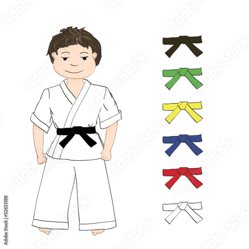 sport karate boy and colored belts