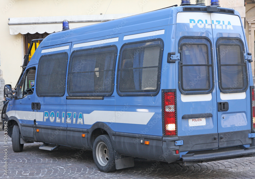 Armored van of the Italian police involved in a checkpoint in a