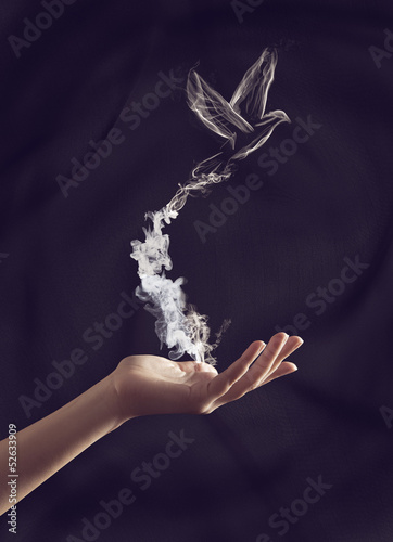 Hand of a woman holding a smoke bird
