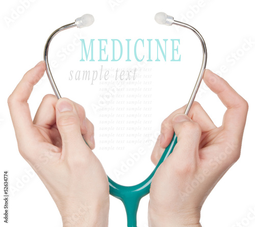 Hands holding a stethoscope isolated photo