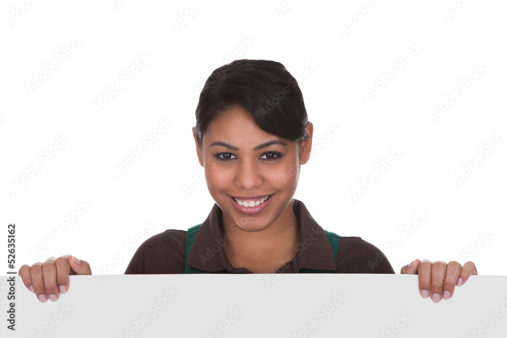 Young Female Gardner Holding Placard Young Female Gardner Holding Placard