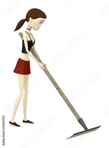 3d render of cartoon characer with rake photo