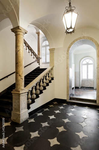 ancient hall of a classic historic building  interior