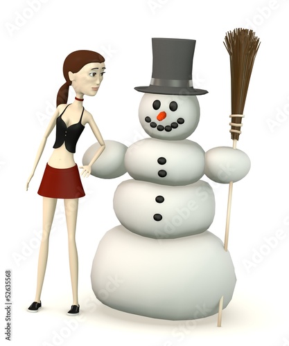 3d render of cartoon character with snowman