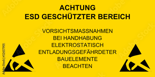 Schild - ACHTUNG ESD GESCHÜTZTER BEREICH photo