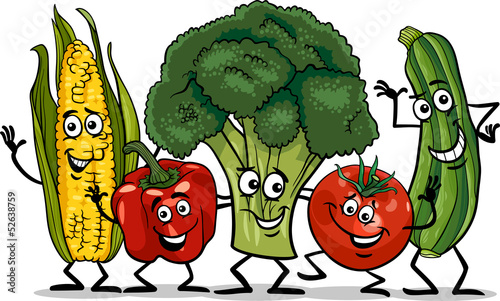 comic vegetables group cartoon illustration