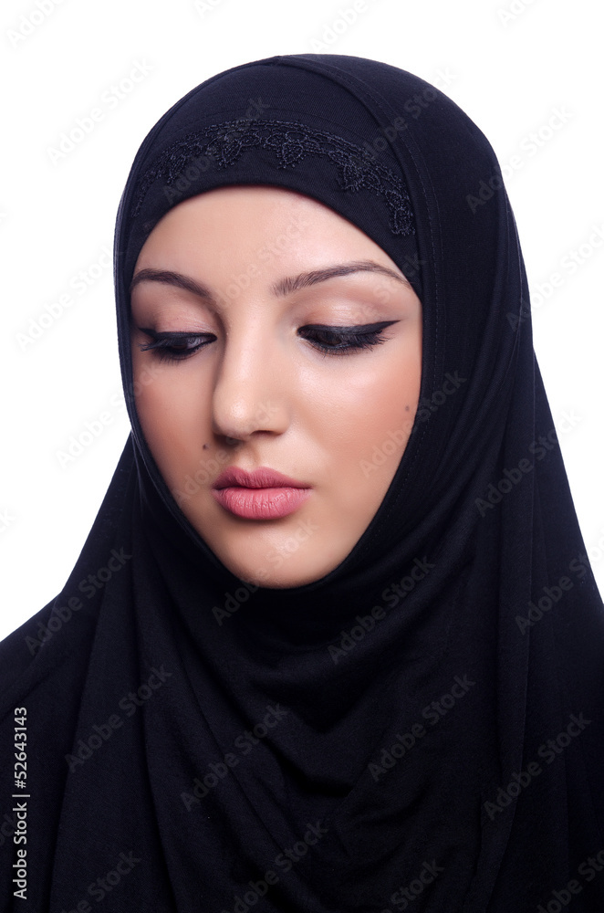 Muslim young woman wearing hijab on white Muslim young woman wearing hijab on white