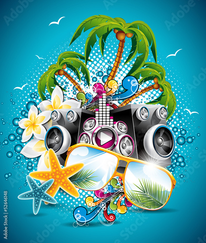 Vector Summer Beach Party Flyer Design with sunglasses