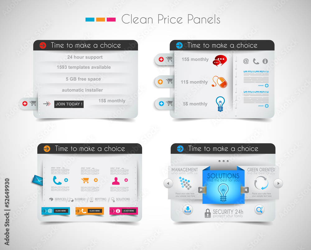 Web price shop panel with space for text and buy now button