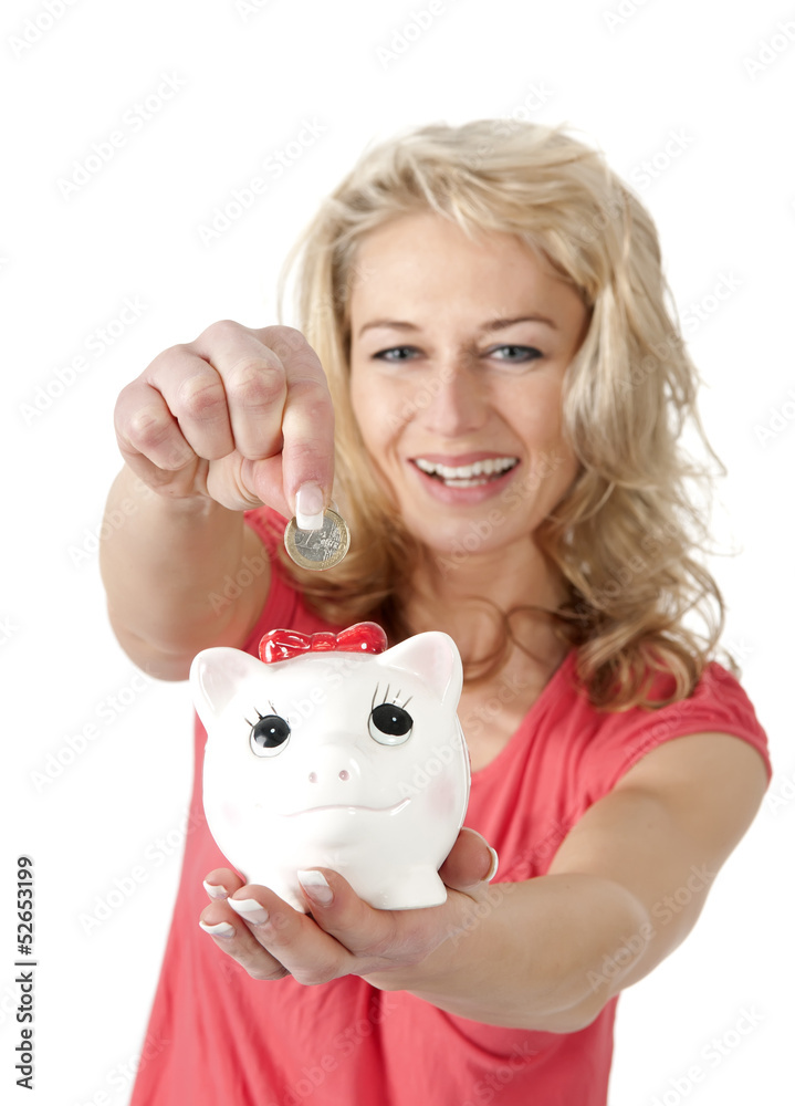 Frau mit Sparschwein Frau mit Sparschwein