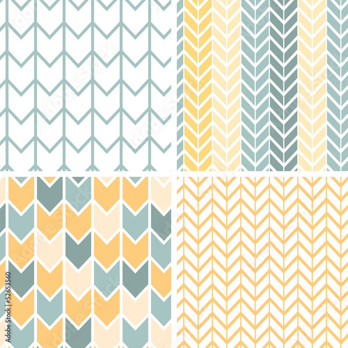 Vector set of four gray and yellow chevron patterns and