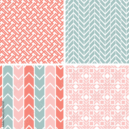 Vector set of four gray and pink geometric patterns and