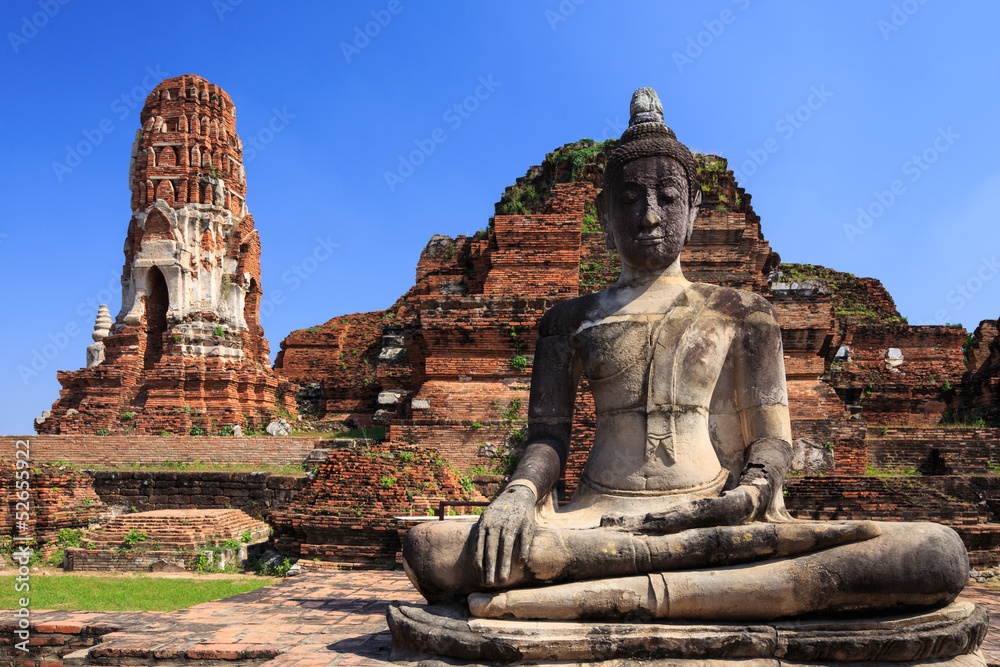 Ancient statue of buddha in wat mahathat temple, Ayutthaya Thail Ancient statue of buddha in wat mahathat temple, Ayutthaya Thail