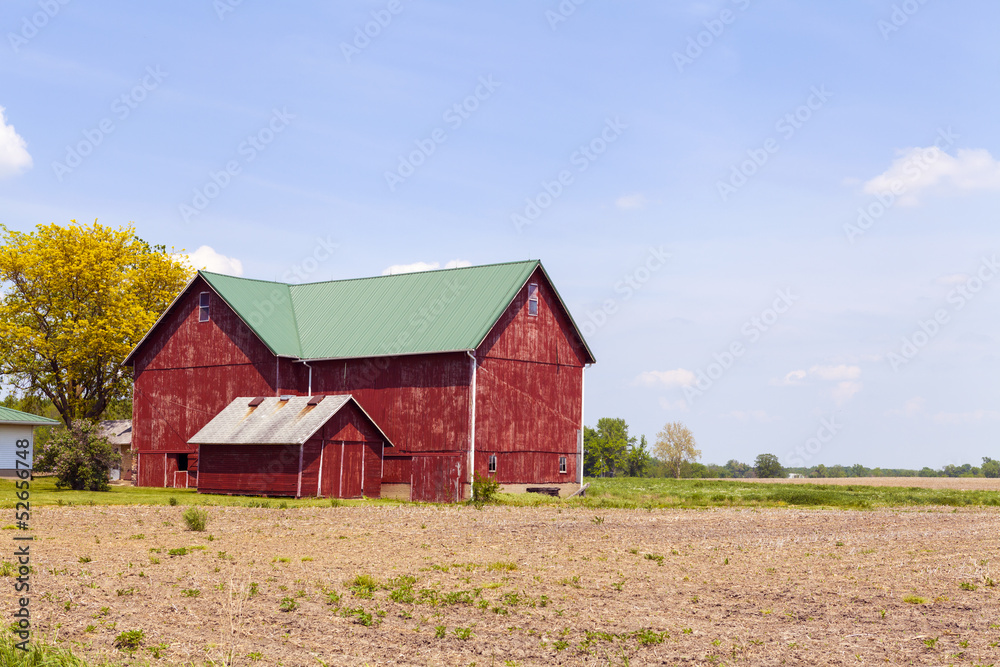 American Farmland With Blue Cloudy Sky