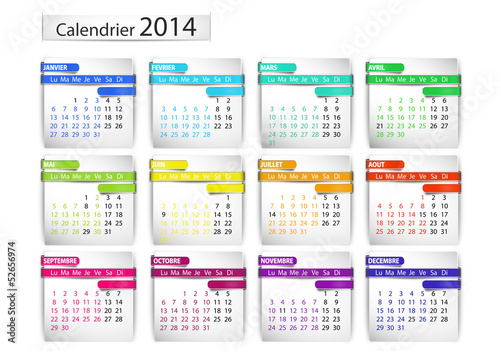 calendrier 2014 rubans multicolores avec fériés