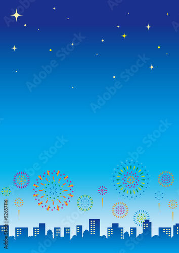 ビル群　花火