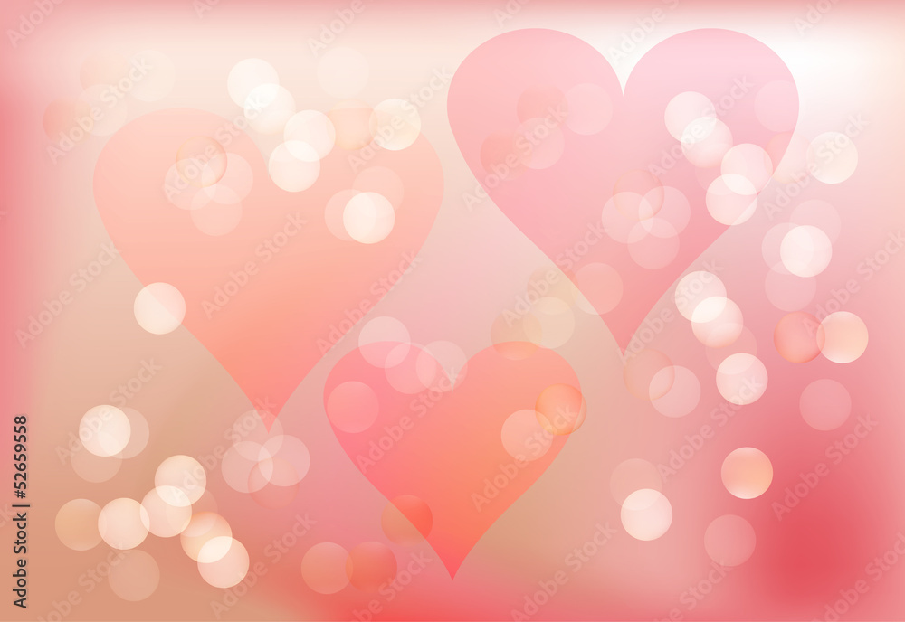 Spring romantic background in pink with hearts