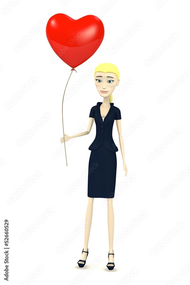 3d render of cartoon character with heart balloon 3d render of cartoon character with heart balloon