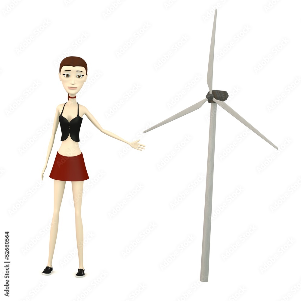 3d render of cartoon character with wind turbine 3d render of cartoon character with wind turbine