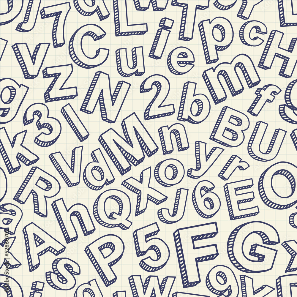 Abstract doodle font seamless pattern. Vector illustration. Abstract doodle font seamless pattern. Vector illustration.