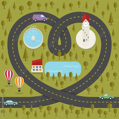 Road in the shape of heart. Vector illustration.