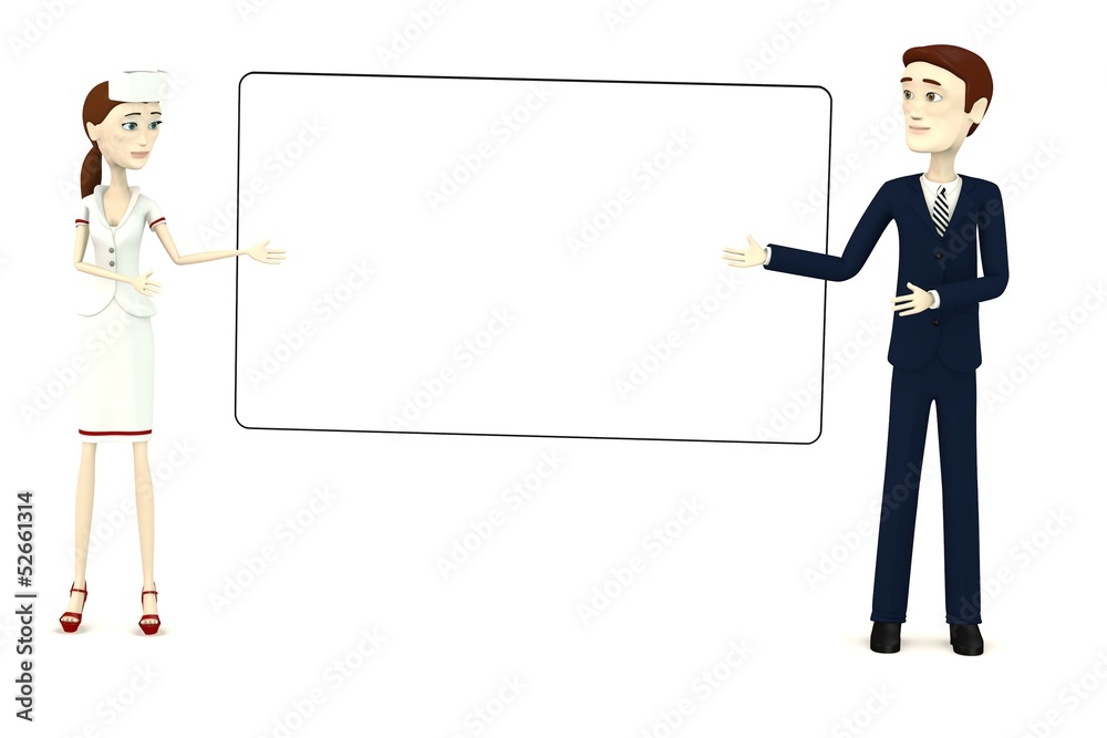 3d render of cartoon characters with empty board 3d render of cartoon characters with empty board