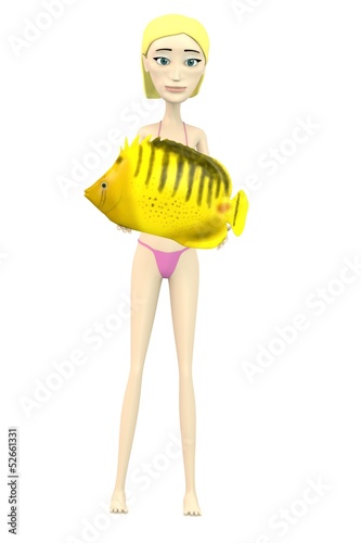 3d render of cartoon charcter with fish photo