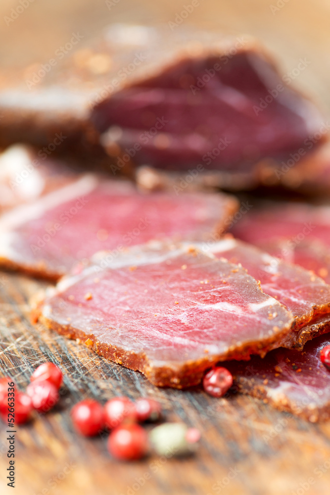 Slices of cured meet macro