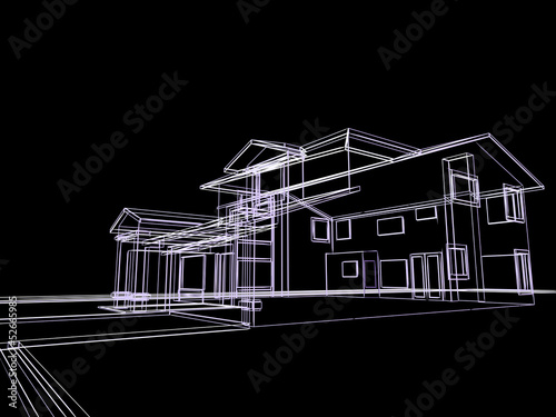 3D abstract cottage. Concept - modern architecture.