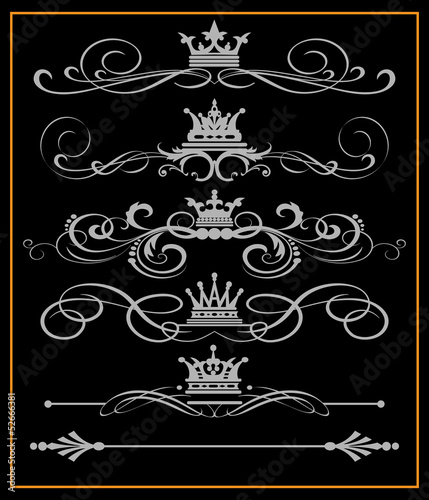 Vector set. Victorian Scrolls and crown.