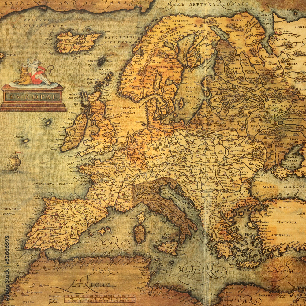 Fototapeta premium Reproduction of 16th century map of Europe