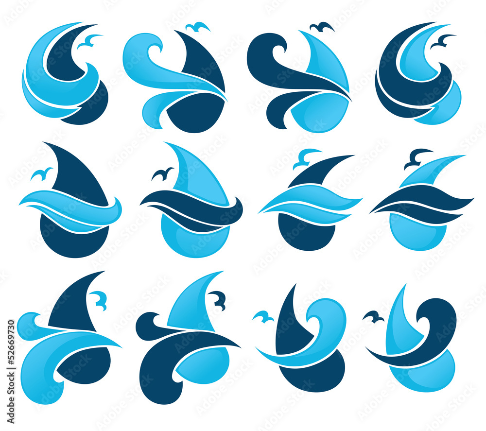 Naklejka premium Set of water design elements, emblems, signs and icons