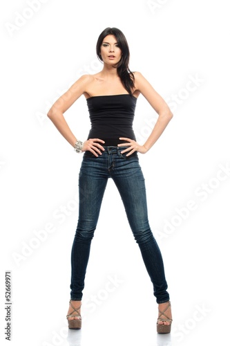 Young beautiful brunette woman isolated on white 