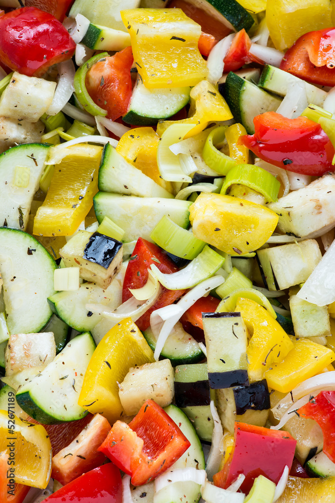 Raw marinated vegetables background Raw marinated vegetables background