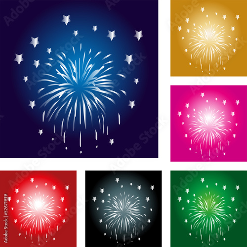 Feuerwerk, Raketen, Explosion, Vorlage, Set, Design