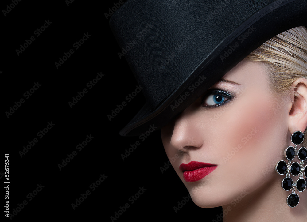 Pretty blonde woman with red lips Pretty blonde woman with red lips