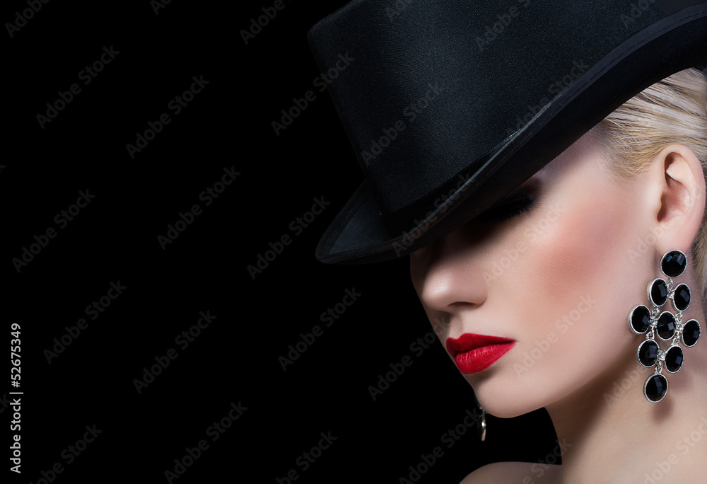 Beautiful blonde girl with red lips Beautiful blonde girl with red lips