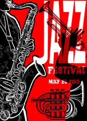Wandcirkels Muziekband Vintage jazzposter met saxofonist  © Isaxar