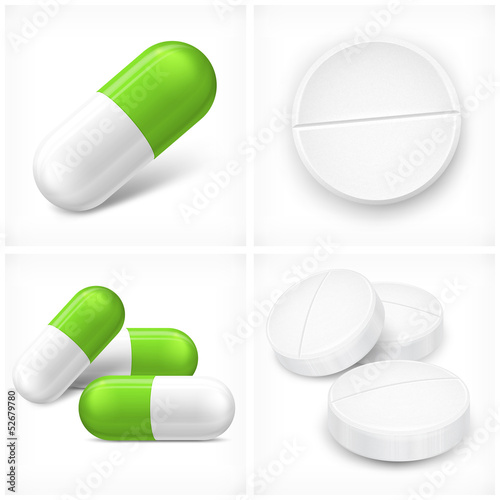 Different pills on white