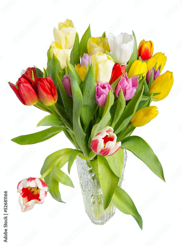 Obraz premium Bouquet of tulips in a crystal vase