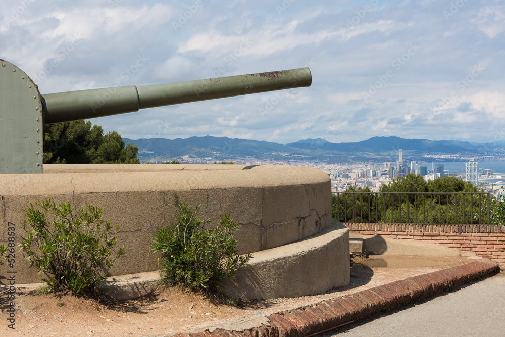 Castle of Montjuic with old canon in Barcelona