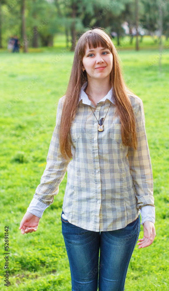 The girl on a green background. The girl on a green background.